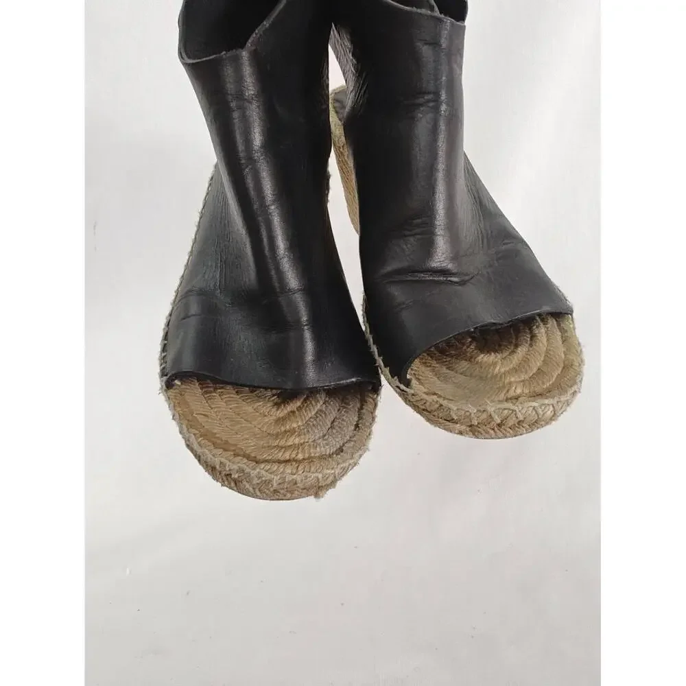 Celine Phoebe Philo Wedge Black Leather Espadrille‎ Sandals EU 38 7.5 *Flaw